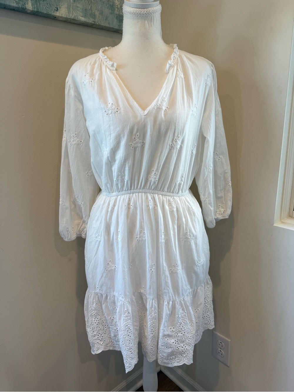 Knox Rose White Cotton Eyelet Midi Dress Small